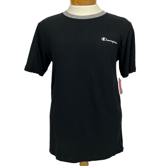NWT CHAMPION Men’s Pullover Shirt Sz Medium Black/Gray Tagless Knit Stretch - Picture 1 of 12